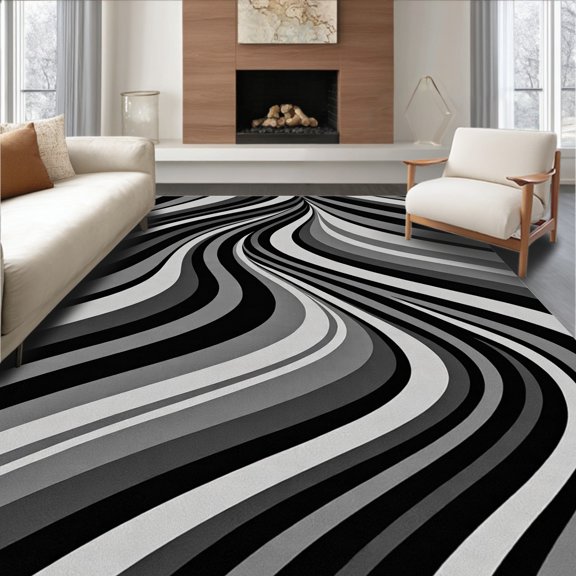 ODIKA 2x3 Machine Washable Non-Slip Area Rug, Chevron Wave Mud Blocking Front Doorway Protection Waterproof Guard High Traffic Rug, Black, 592782