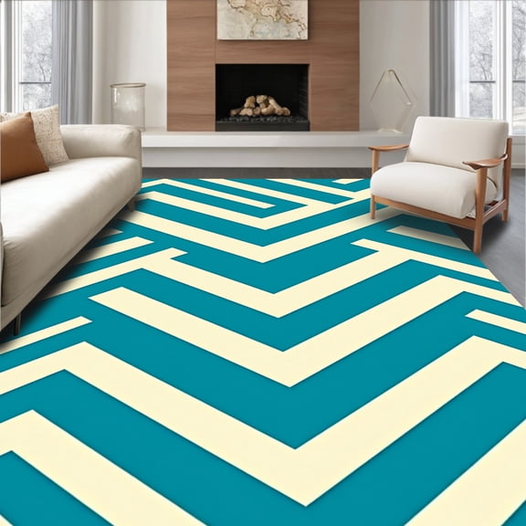 ODIKA 2x3 Machine Washable Non-Slip Area Rug, Chevron Zigzag Stripe Plush Anti Slip High Traffic Rug, Teal, 522350