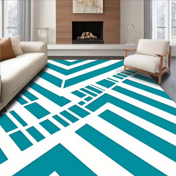ODIKA 2x3 Machine Washable Non-Slip Area Rug, Chevron Zigzag Striped Floor Contemporary Design High Traffic Rug, Teal, 544882