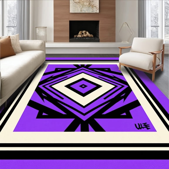 ODIKA 2x3 Machine Washable Non-Slip Area Rug, Chevron Zigzag with Bold Striped Motifs High Traffic Rug, Purple, 618714