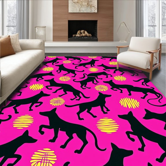 ODIKA 2x3 Machine Washable Non-Slip Area Rug, Chic Modernist Dog Interlocking Mosaic High Traffic Rug, Pink, 633842