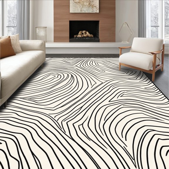 ODIKA 2x3 Machine Washable Non-Slip Area Rug, Chic Wave Design with Fluid Dynamics High Traffic Rug, Black, 340041