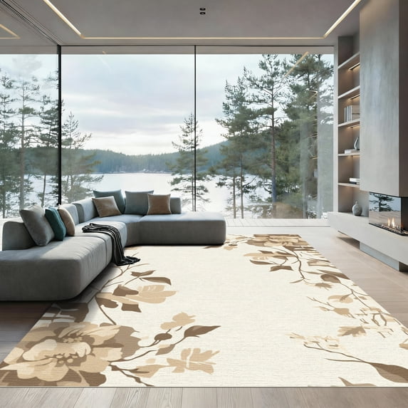 ODIKA 2'x3' Machine Washable Non-Slip Area Rug, Chinoiserie Cream High Traffic Rug, Beige, 1085108