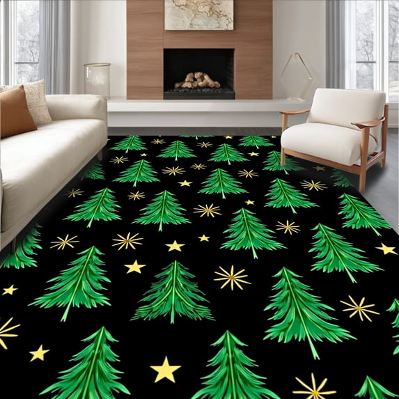 ODIKA 2'x3' Machine Washable Non-Slip Area Rug, Christmas Tree Pine Forest Latch Hook Cushion Kit Evergreen Design High Traffic Rug, Green, 644935