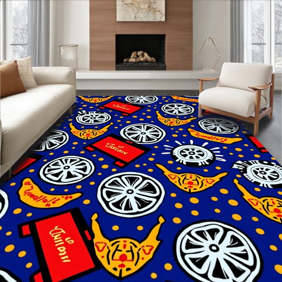 ODIKA 2x3 Machine Washable Non-Slip Area Rug, Cinema Concession Stand Themed with Film Reel Graphics High Traffic Rug, Blue, 543651