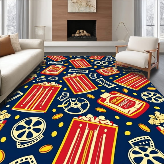 ODIKA 2x3 Machine Washable Non-Slip Area Rug, Cinema Ticket Snack Festival Decorative Hallway Strip High Traffic Rug, Blue, 543657