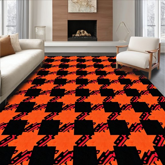 ODIKA 2x3 Machine Washable Non-Slip Area Rug, Classic Buffalo Check Plaid With Bold Contrasting Stripes High Traffic Rug, Black, 606775