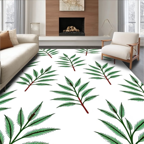 ODIKA 2'x3' Machine Washable Non-Slip Area Rug, Classic Evergreen Sprig and Ornament Arrangement with Frosted Snow Detail High Traffic Rug, Green, 739320