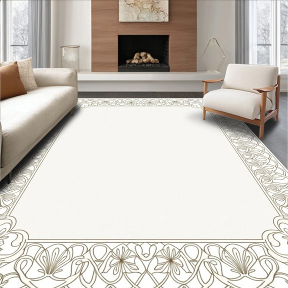 ODIKA 2x3 Machine Washable Non-Slip Area Rug, Classic Floral Trellis with Interlocking Detail High Traffic Rug, Beige, 561412