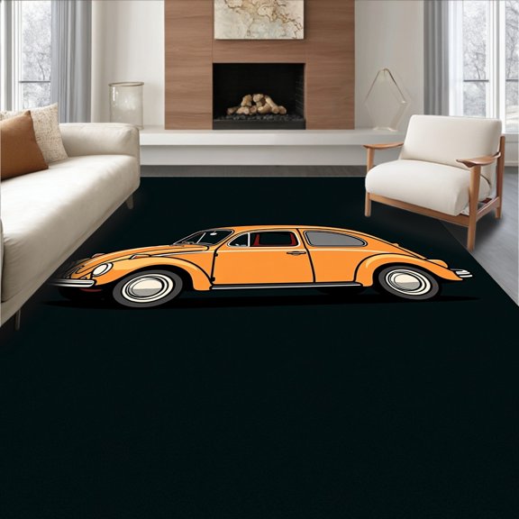 ODIKA 2'x3' Machine Washable Non-Slip Area Rug, Classic Motorhead Trophy Display Showpiece High Traffic Rug, Orange, 668750