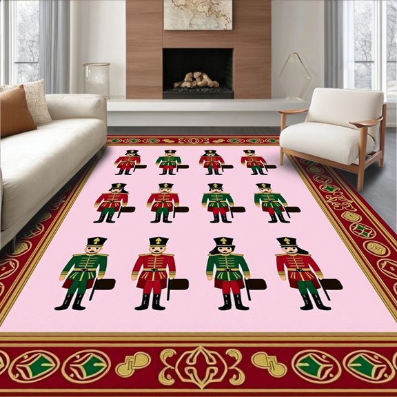 ODIKA 2x3 Machine Washable Non-Slip Area Rug, Classic Nutcracker Parade Winter Decorative High Traffic Rug, Red, 654054
