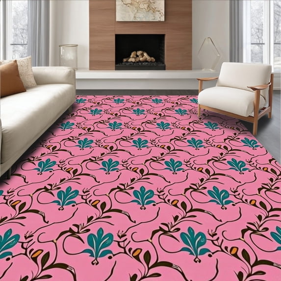 ODIKA 2x3 Machine Washable Non-Slip Area Rug, Classic Ornamental Featuring Repeating Vine and Floral High Traffic Rug with Pad, Pink, 552437