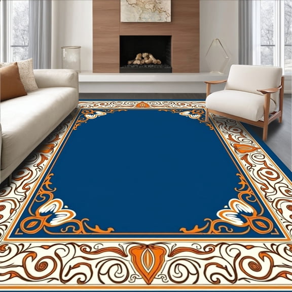 ODIKA 2x3 Machine Washable Non-Slip Area Rug, Classic Paisley Medallion Scroll Border Traditional Heritage Motif High Traffic Rug, Blue, 535501