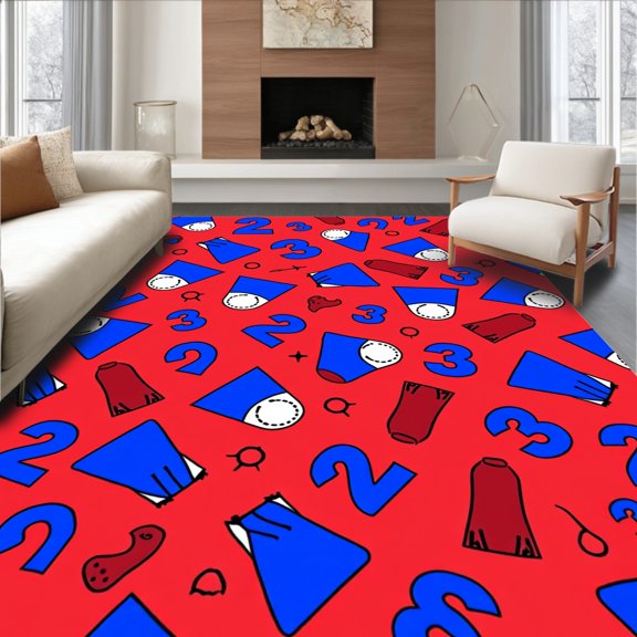 ODIKA 2x3 Machine Washable Non-Slip Area Rug, Classic Pennant Banner Design with Layered Baseball High Traffic Rug, Red, 676686