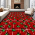 thumbnail image 1 of ODIKA 2'x3' Machine Washable Non-Slip Area Rug, Classic Plaid Featuring Interlocking Holly Leaves and Berries High Traffic Rug with Pad, Red, 739271, 1 of 8