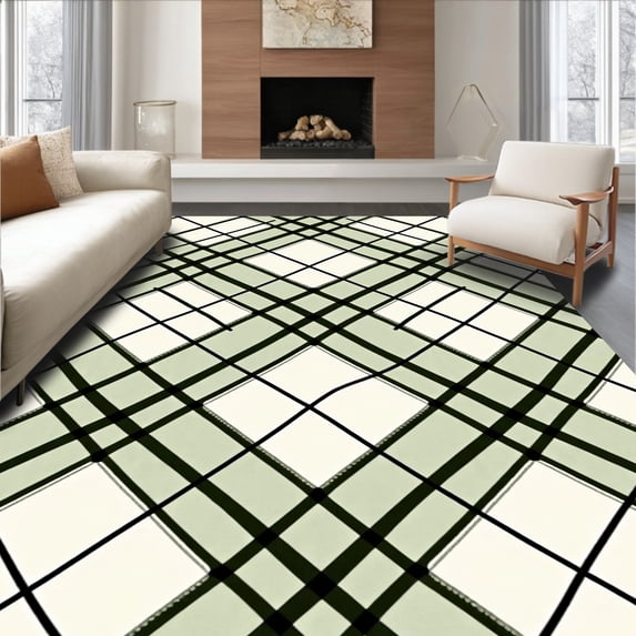 ODIKA 2'x3' Machine Washable Non-Slip Area Rug, Classic Tartan Plaid Heritage High Traffic Rug with Pad, White, 612291