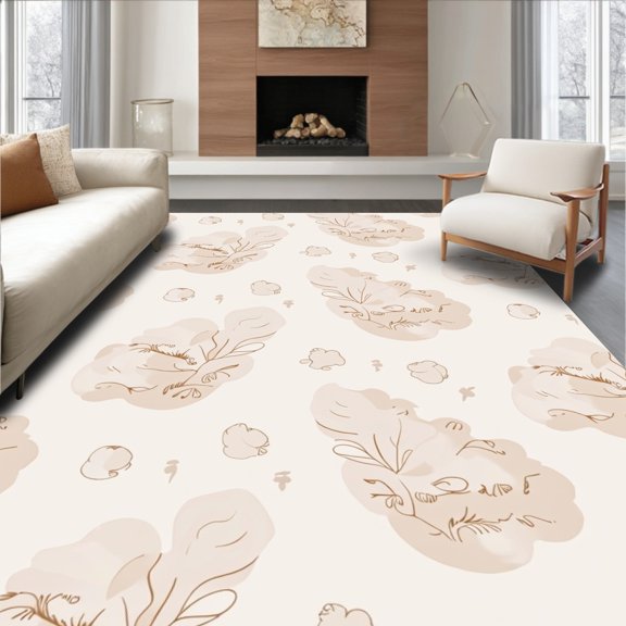 ODIKA 2x3 Machine Washable Non-Slip Area Rug, Cloud Drift Atmospheric Mist Design Ethereal Floating Motifs High Traffic Rug, Beige, 659939