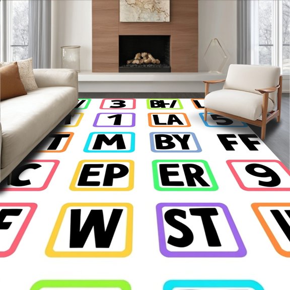 ODIKA 2x3 Machine Washable Non-Slip Area Rug, Cognitive Development Letter Recognition Training Platform High Traffic Rug, Pink, 699163