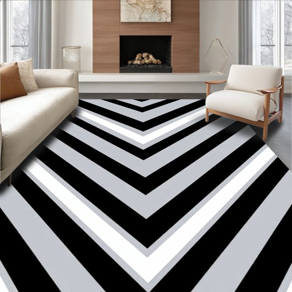 ODIKA 2x3 Machine Washable Non-Slip Area Rug, Compact Pistol Featuring Symmetrical Chevron Stripes and Bold Contrast High Traffic Rug, Black, 668544