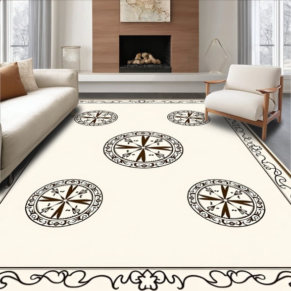 ODIKA 2x3 Machine Washable Non-Slip Area Rug, Compass Rose Navigation Vintage Explorer Maritime Adventure Motif High Traffic Rug, Brown, 708597