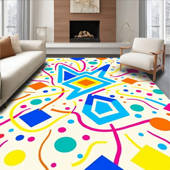 ODIKA 2x3 Machine Washable Non-Slip Area Rug, Confetti Burst with Playful Multicolored Accents High Traffic Rug, Blue, 378992