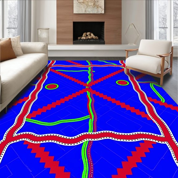 ODIKA 2x3 Machine Washable Non-Slip Area Rug, Console Adventure Maze Vibrant Playful Artistic Graphic Decoration High Traffic Rug, Blue, 583341