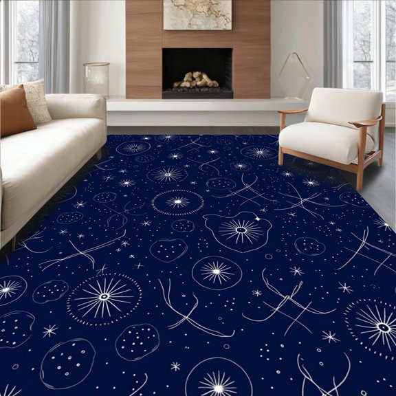 ODIKA 2x3 Machine Washable Non-Slip Area Rug, Constellation Starfield with Celestial Navigation Design High Traffic Rug, Blue, 534740