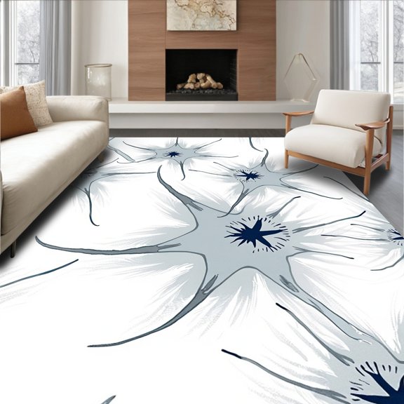 ODIKA 2x3 Machine Washable Non-Slip Area Rug, Contemporary Abstract Brushstroke Watercolor Artistic Splatter High Traffic Rug, White, 572624
