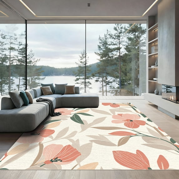 ODIKA 2'x3' Machine Washable Non-Slip Area Rug, Contemporary Blush Pink High Traffic Rug, Pink, 1088333