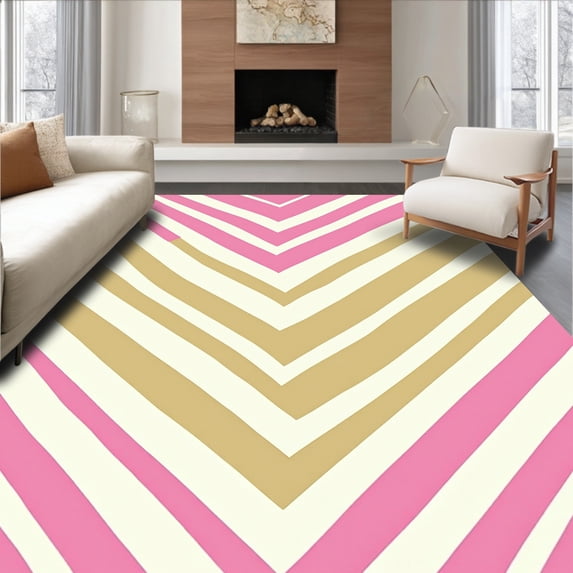 ODIKA 2'x3' Machine Washable Non-Slip Area Rug, Contemporary Band With Gradient Transitions High Traffic Rug with Pad, Pink, 576702