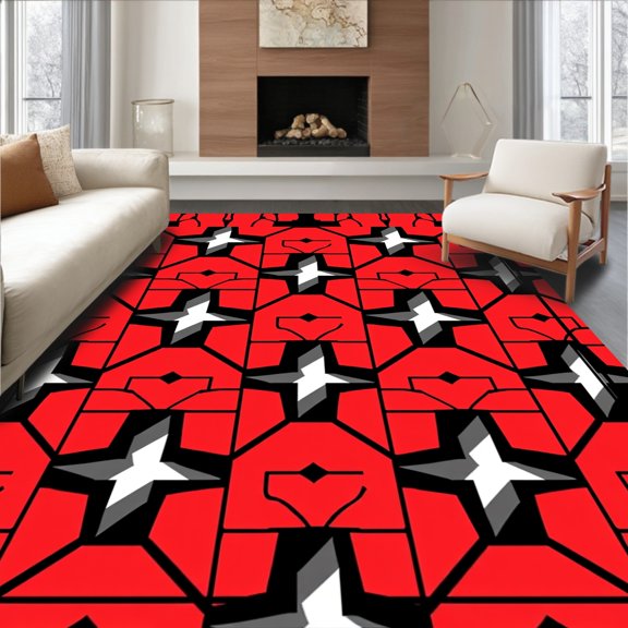 ODIKA 2x3 Machine Washable Non-Slip Area Rug, Contemporary Hexagon Mosaic with Modern Art Styling High Traffic Rug, Red, 707155