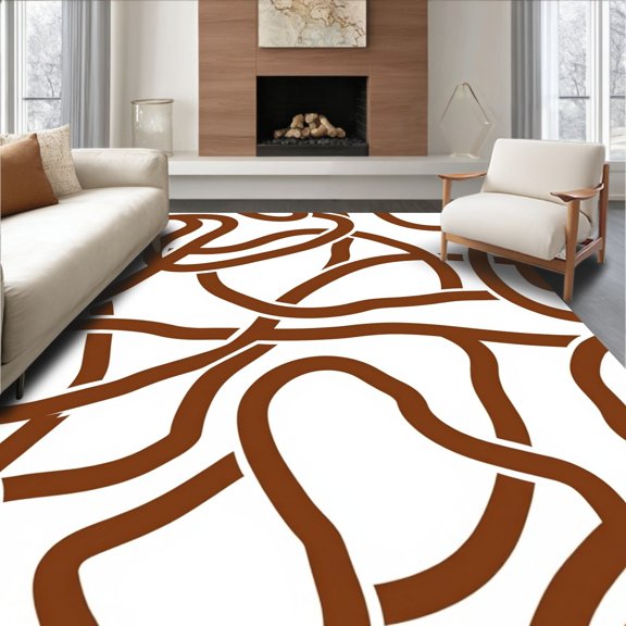 ODIKA 2x3 Machine Washable Non-Slip Area Rug, Contemporary Interlocking Wave Motif Featuring Fluid Lines High Traffic Rug, Brown, 525148