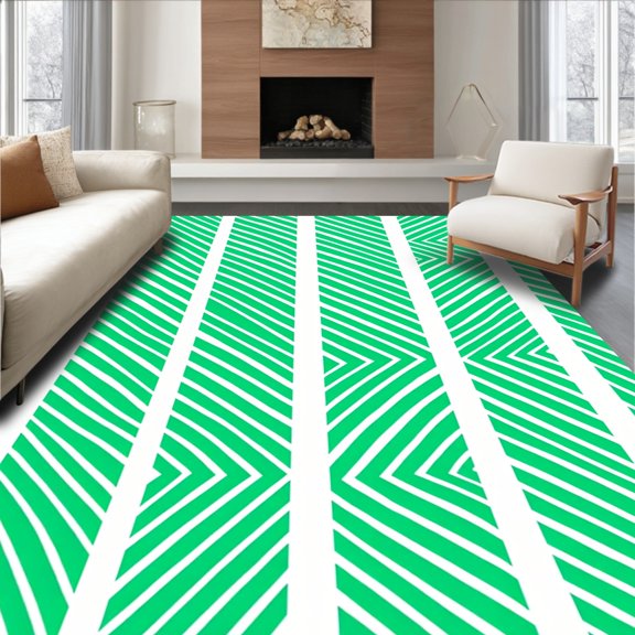 ODIKA 2x3 Machine Washable Non-Slip Area Rug, Contemporary Lined Jade Symmetrical Versatile Artistic Statement High Traffic Rug, Green, 580543
