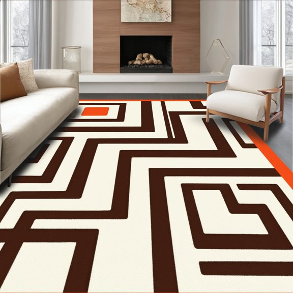 ODIKA 2x3 Machine Washable Non-Slip Area Rug, Contemporary Maze Labyrinth Shag High Traffic Rug, Orange, 658384