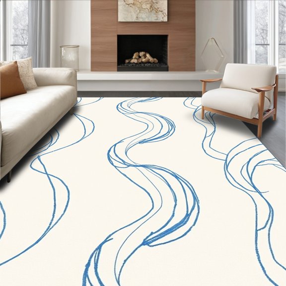ODIKA 2x3 Machine Washable Non-Slip Area Rug, Contemporary Minimalist Abstract Waves with Subtle Interlocking Flow High Traffic Rug, Blue, 571421
