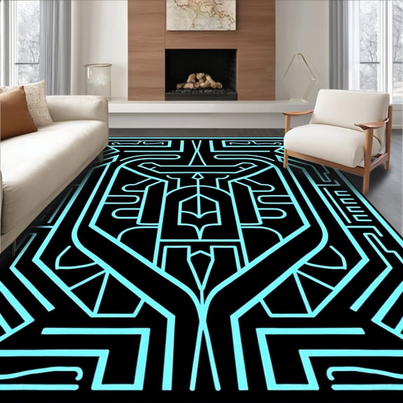 ODIKA 2x3 Machine Washable Non-Slip Area Rug, Contemporary Mosaic Maze with Sleek Forms High Traffic Rug, Black, 596268