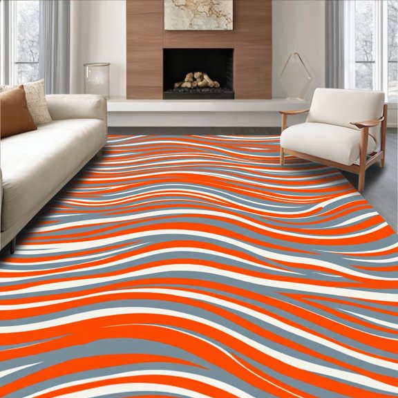 ODIKA 2x3 Machine Washable Non-Slip Area Rug, Contemporary Orange & Grey Wave High Traffic Rug, Orange, 368401