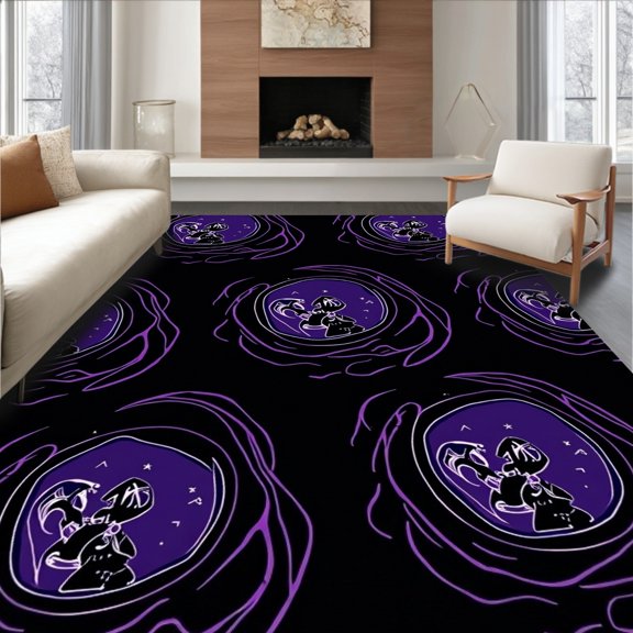 ODIKA 2x3 Machine Washable Non-Slip Area Rug, Cosmic Galaxy Constellation Map with Anime Character High Traffic Rug, Purple, 700283