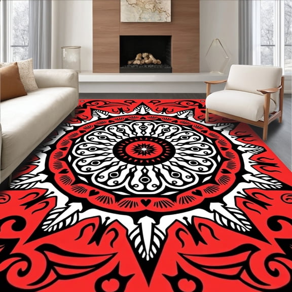 ODIKA 2x3 Machine Washable Non-Slip Area Rug, Cosmic Meditation Zen Wall Hanging High Traffic Rug, Red, 709386