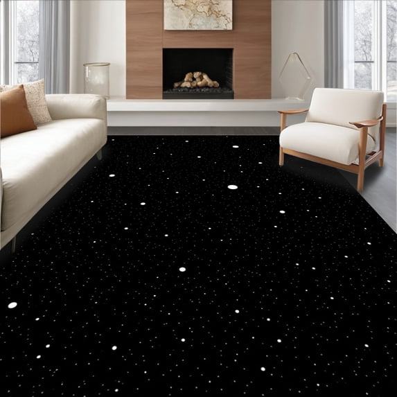 ODIKA 2'x3' Machine Washable Non-Slip Area Rug, Cosmic Night Sky Starry Elegant Twinkling Sophisticated High Traffic Rug with Pad, Black, 484599