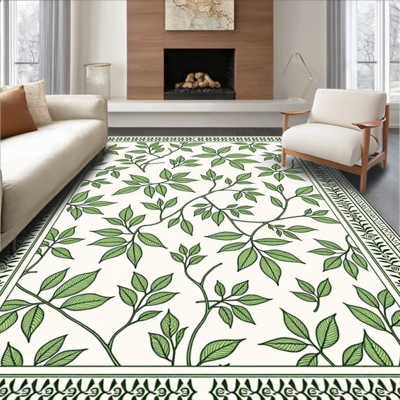 ODIKA 2'x3' Machine Washable Non-Slip Area Rug, Cottage Orchard Displaying Winged Visitors Among Leaves High Traffic Rug with Pad, Green, 585898