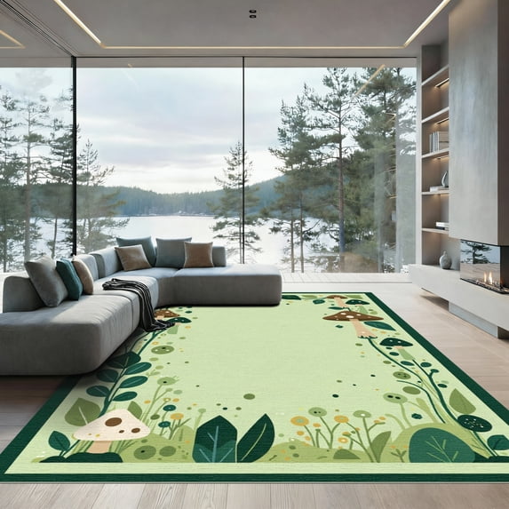 ODIKA 2'x3' Machine Washable Non-Slip Area Rug, Cottagecore Light Green High Traffic Rug with Pad, Green, 1035544