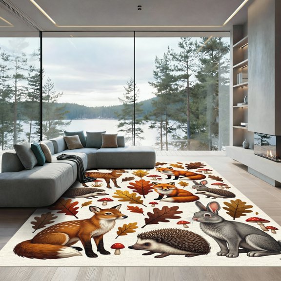 ODIKA 2x3 Machine Washable Non-Slip Area Rug, Cottagecore Orange High Traffic Rug, Beige, 1015289