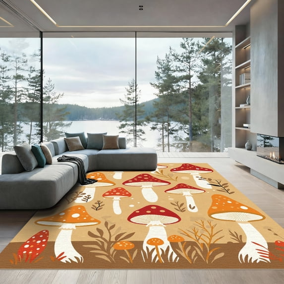 ODIKA 2'x3' Machine Washable Non-Slip Area Rug, Cottagecore Red High Traffic Rug, Beige, 1028112