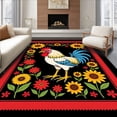 thumbnail image 1 of ODIKA 2'x3' Machine Washable Non-Slip Area Rug, Countryside Barnyard Rooster Sunflower Artistic High Traffic Rug, Red, 520923, 1 of 7