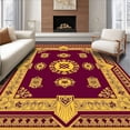 thumbnail image 1 of ODIKA 2'x3' Machine Washable Non-Slip Area Rug, Crest Motif With Ornate and Banner Accents High Traffic Rug, Gold, 670577, 1 of 7
