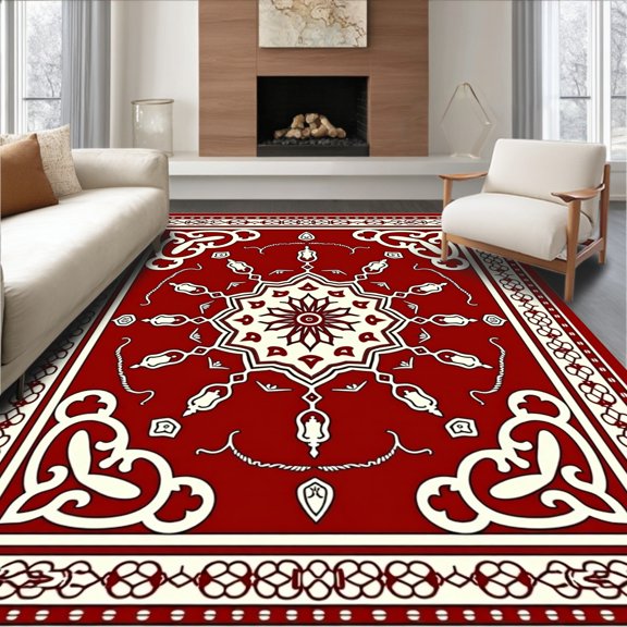 ODIKA 2x3 Machine Washable Non-Slip Area Rug, Crimson Dynasty Heritage Entrance High Traffic Rug, Red, 676255