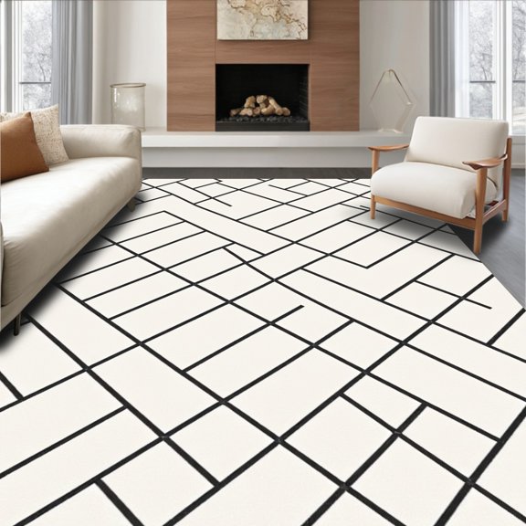 ODIKA 2x3 Machine Washable Non-Slip Area Rug, Crisscross Grid Modern Contemporary High Traffic Rug, Black, 667330