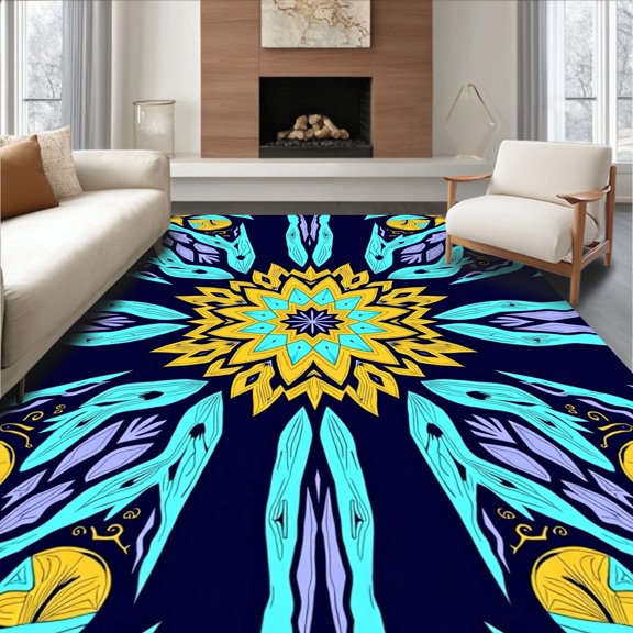 ODIKA 2x3 Machine Washable Non-Slip Area Rug, Crystal Symmetrical Kaleidoscope Radiant High Traffic Rug, Yellow, 660642