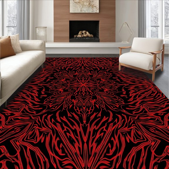 ODIKA 2x3 Machine Washable Non-Slip Area Rug, Crystalline Enigma Winter Wonderland Dreamscape High Traffic Rug, Red, 657116